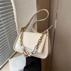 Versatile Shoulder Bag PU Leather Flap Square Bag Chain Decor Handbag