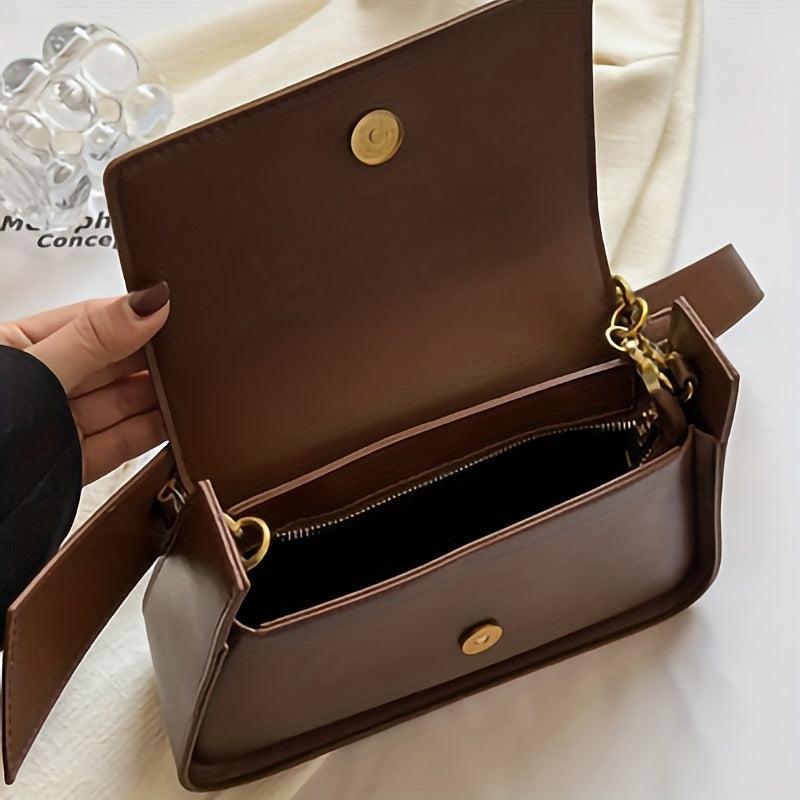 Versatile Shoulder Bag PU Leather Flap Square Bag Chain Decor Handbag