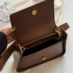 Versatile Shoulder Bag PU Leather Flap Square Bag Chain Decor Handbag