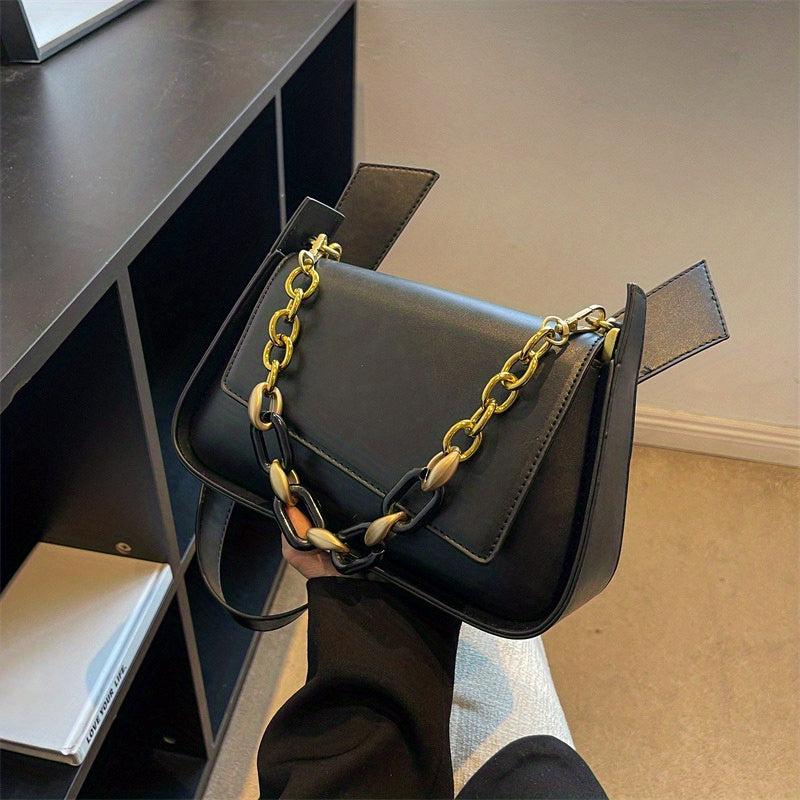 Versatile Shoulder Bag PU Leather Flap Square Bag Chain Decor Handbag
