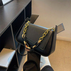 Versatile Shoulder Bag PU Leather Flap Square Bag Chain Decor Handbag