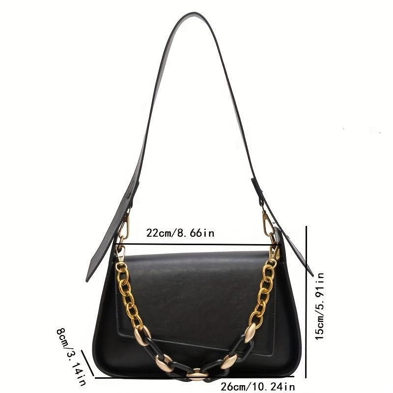 Versatile Shoulder Bag PU Leather Flap Square Bag Chain Decor Handbag
