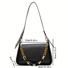 Versatile Shoulder Bag PU Leather Flap Square Bag Chain Decor Handbag