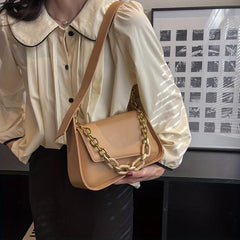 Versatile Shoulder Bag PU Leather Flap Square Bag Chain Decor Handbag