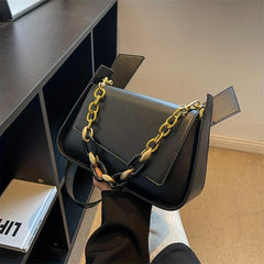 Versatile Shoulder Bag PU Leather Flap Square Bag Chain Decor Handbag
