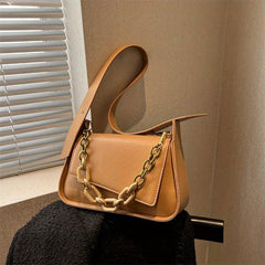 Versatile Shoulder Bag PU Leather Flap Square Bag Chain Decor Handbag