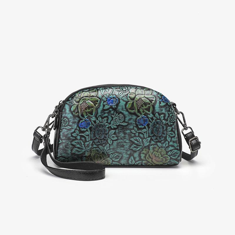 Retro Flower Embossed Crossbody Bag for Women