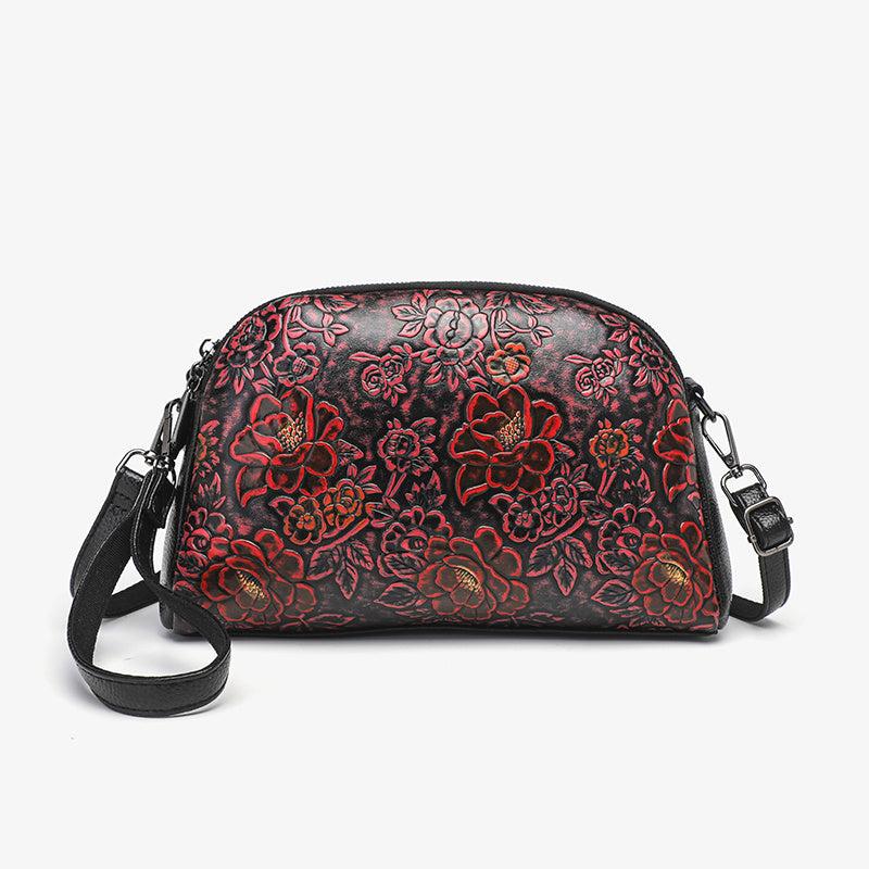 Retro Flower Embossed Crossbody Bag for Women