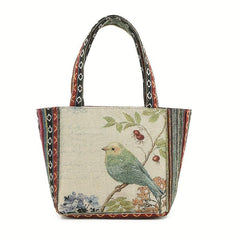Ethnic Style Embroidered Tote Bag Vintage Elephant Graphic Shoulder Bag