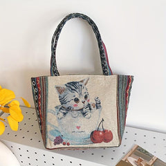 Ethnic Style Embroidered Tote Bag Vintage Elephant Graphic Shoulder Bag