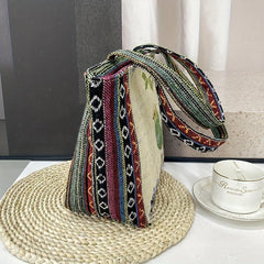 Ethnic Style Embroidered Tote Bag Vintage Elephant Graphic Shoulder Bag