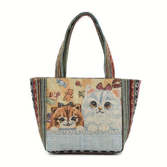 Ethnic Style Embroidered Tote Bag Vintage Elephant Graphic Shoulder Bag