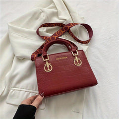 Classic Crocodile Embossed Shoulder Bag with Wide Strap