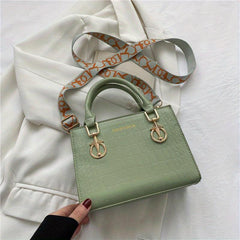 Classic Crocodile Embossed Shoulder Bag with Wide Strap
