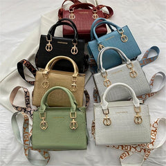 Classic Crocodile Embossed Shoulder Bag with Wide Strap