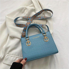 Classic Crocodile Embossed Shoulder Bag with Wide Strap