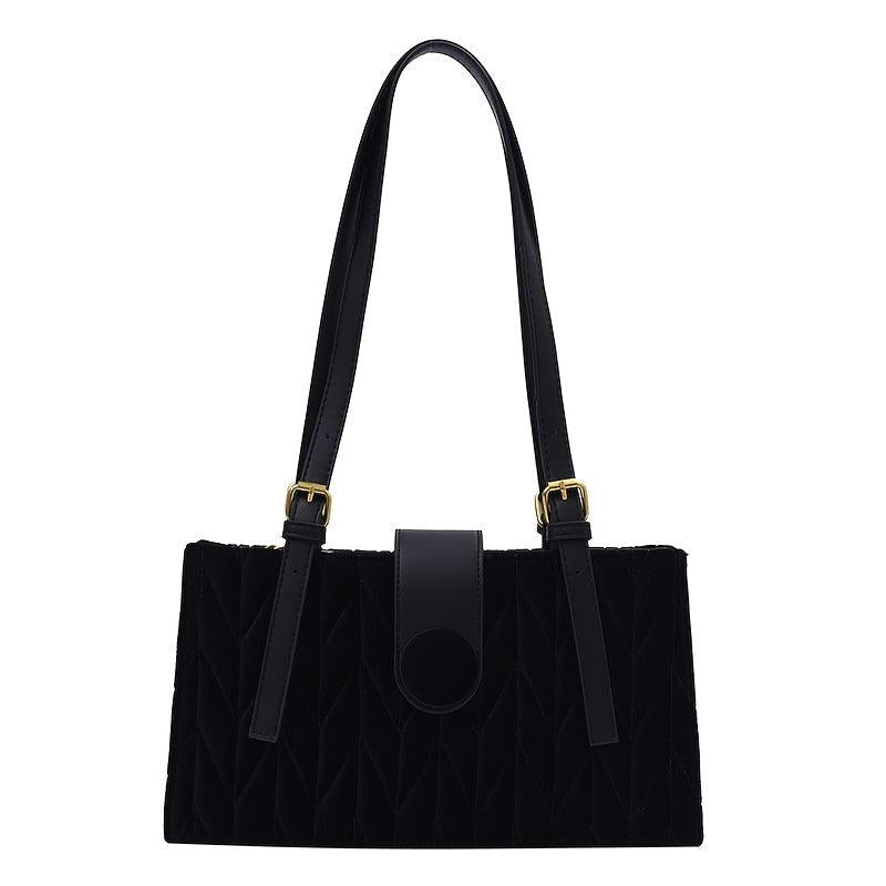 Embroidered Line Shoulder Bag Handbag Magnet Clasp Perfect Underarm Bag