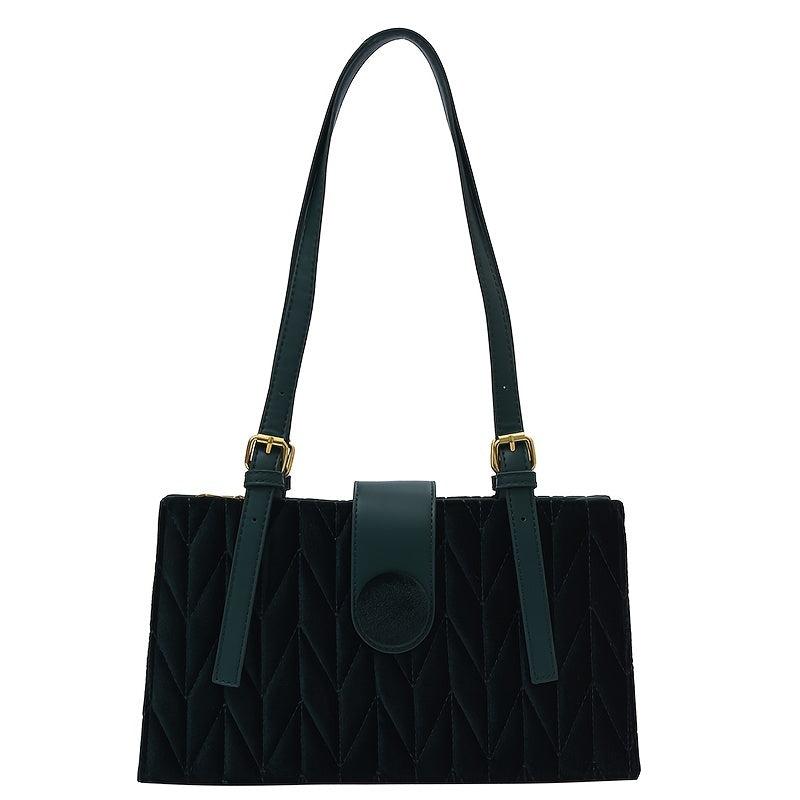 Embroidered Line Shoulder Bag Handbag Magnet Clasp Perfect Underarm Bag