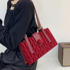 Embroidered Line Shoulder Bag Handbag Magnet Clasp Perfect Underarm Bag