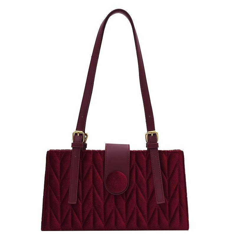 Embroidered Line Shoulder Bag Handbag Magnet Clasp Perfect Underarm Bag