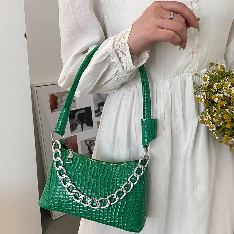 Vintage Croc Pattern Shoulder Bag Retro Handbag