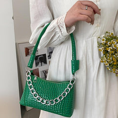 Vintage Croc Pattern Shoulder Bag Retro Handbag