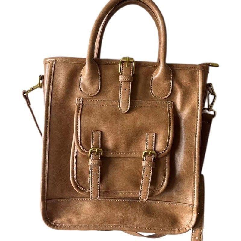Vintage Preppy Style Crossbody Bag Faux Leather Tote Bag for Work & School