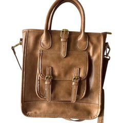 Vintage Preppy Style Crossbody Bag Faux Leather Tote Bag for Work & School