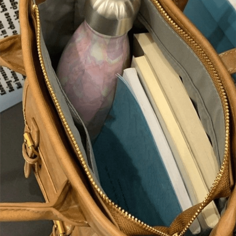 Vintage Preppy Style Crossbody Bag Faux Leather Tote Bag for Work & School