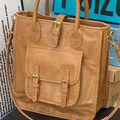 Vintage Preppy Style Crossbody Bag Faux Leather Tote Bag for Work & School