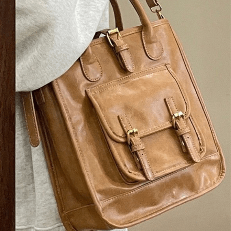 Vintage Preppy Style Crossbody Bag Faux Leather Tote Bag for Work & School