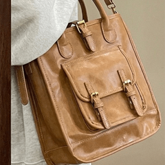 Vintage Preppy Style Crossbody Bag Faux Leather Tote Bag for Work & School