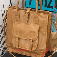 Vintage Preppy Style Crossbody Bag Faux Leather Tote Bag for Work & School