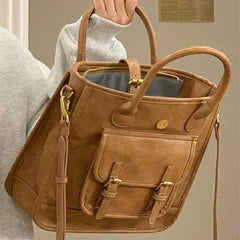 Vintage Preppy Style Crossbody Bag Faux Leather Tote Bag for Work & School