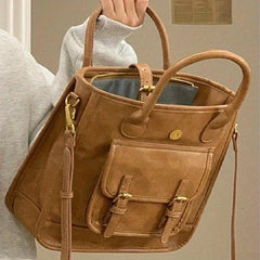 Vintage Preppy Style Crossbody Bag Faux Leather Tote Bag for Work & School