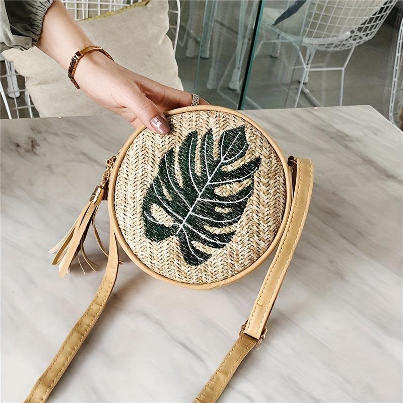 Straw Weaving Mini Bag Crossbody Beach Bag Tassel Decor Shoulder Bag