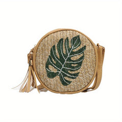 Straw Weaving Mini Bag Crossbody Beach Bag Tassel Decor Shoulder Bag