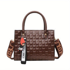 Plaid Top Handle Satchel Crossbody Bag PU Leather Handbag