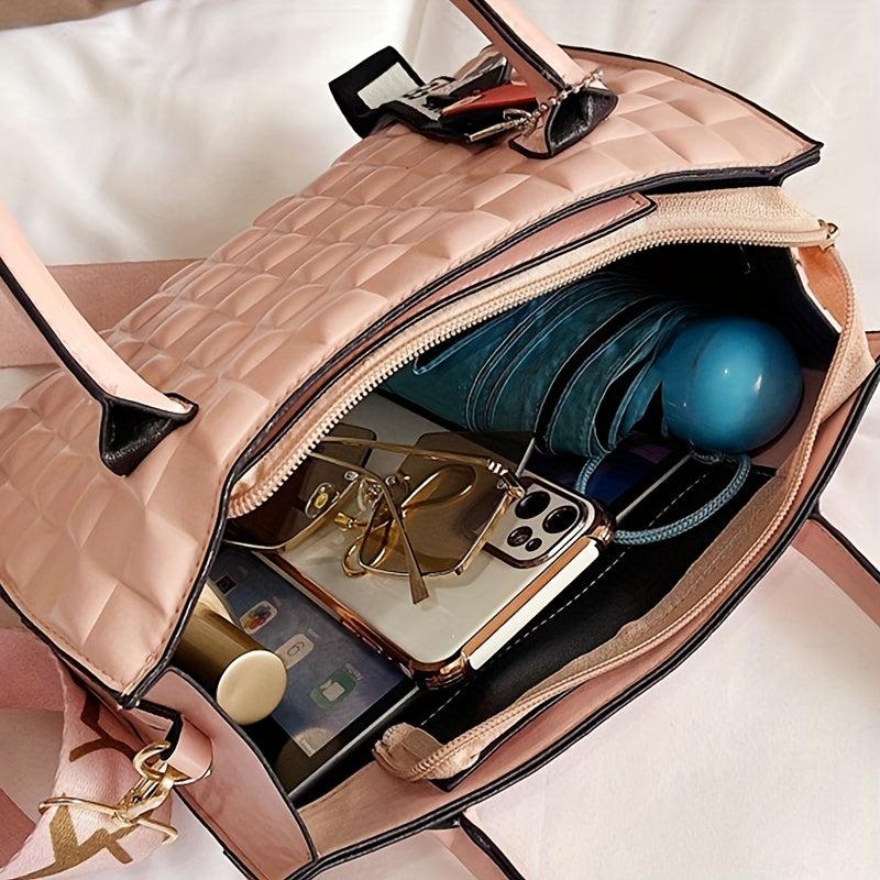 Plaid Top Handle Satchel Crossbody Bag PU Leather Handbag