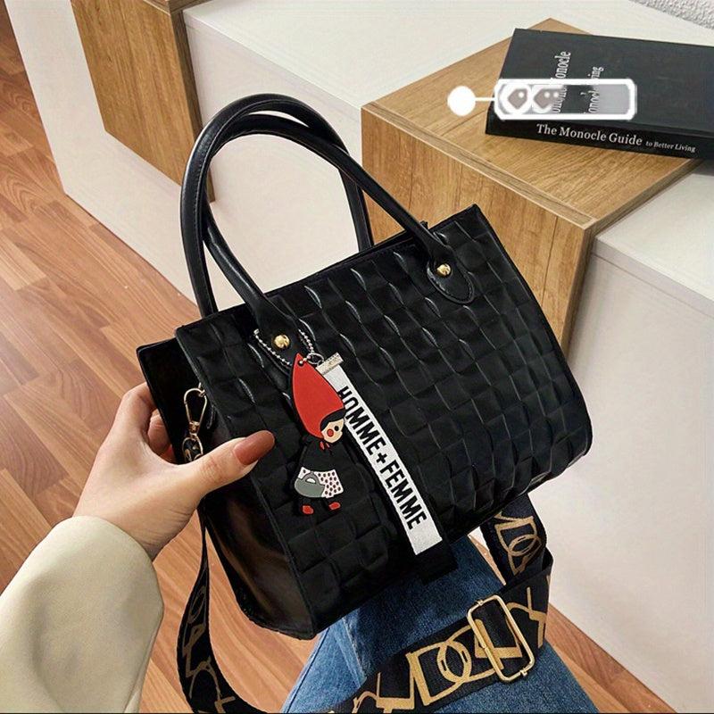 Plaid Top Handle Satchel Crossbody Bag PU Leather Handbag