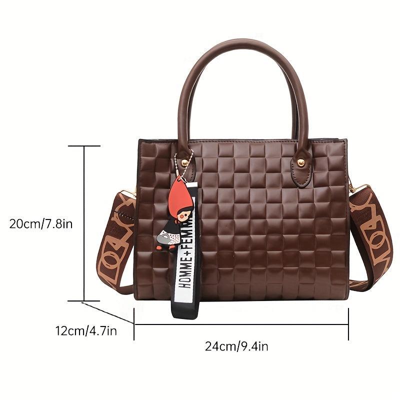 Plaid Top Handle Satchel Crossbody Bag PU Leather Handbag