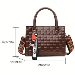 Plaid Top Handle Satchel Crossbody Bag PU Leather Handbag
