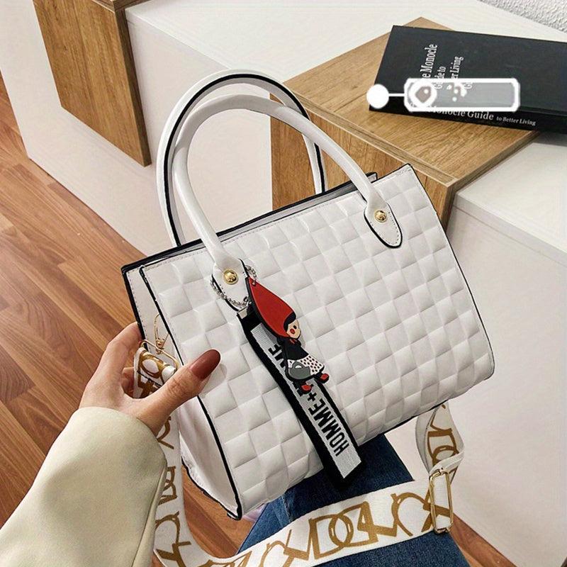 Plaid Top Handle Satchel Crossbody Bag PU Leather Handbag