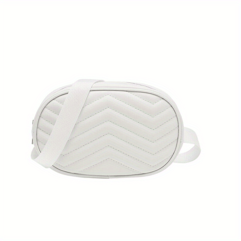 Quilted Zipper Shoulder Bag Solid Crossbody Faux Leather Waist Bag