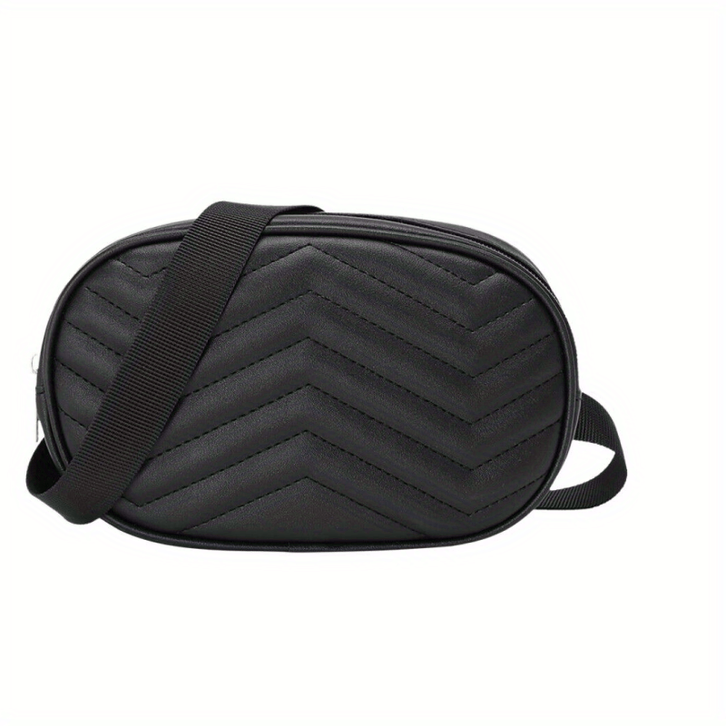 Quilted Zipper Shoulder Bag Solid Crossbody Faux Leather Waist Bag