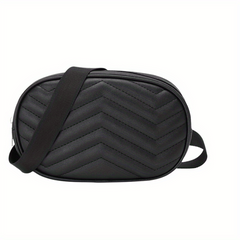 Quilted Zipper Shoulder Bag Solid Crossbody Faux Leather Waist Bag