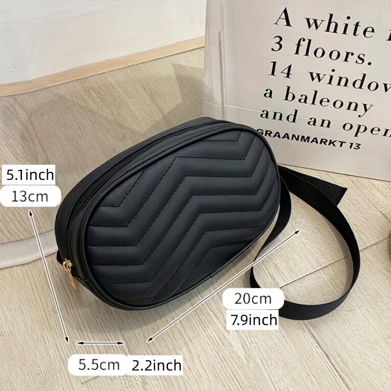 Quilted Zipper Shoulder Bag Solid Crossbody Faux Leather Waist Bag