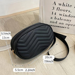 Quilted Zipper Shoulder Bag Solid Crossbody Faux Leather Waist Bag