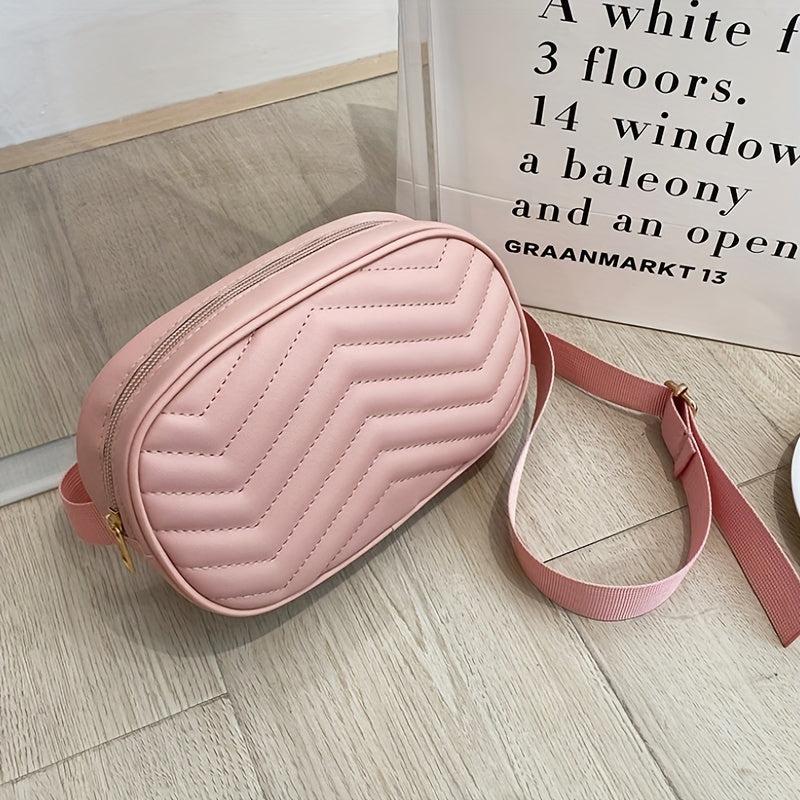 Quilted Zipper Shoulder Bag Solid Crossbody Faux Leather Waist Bag