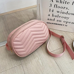 Quilted Zipper Shoulder Bag Solid Crossbody Faux Leather Waist Bag